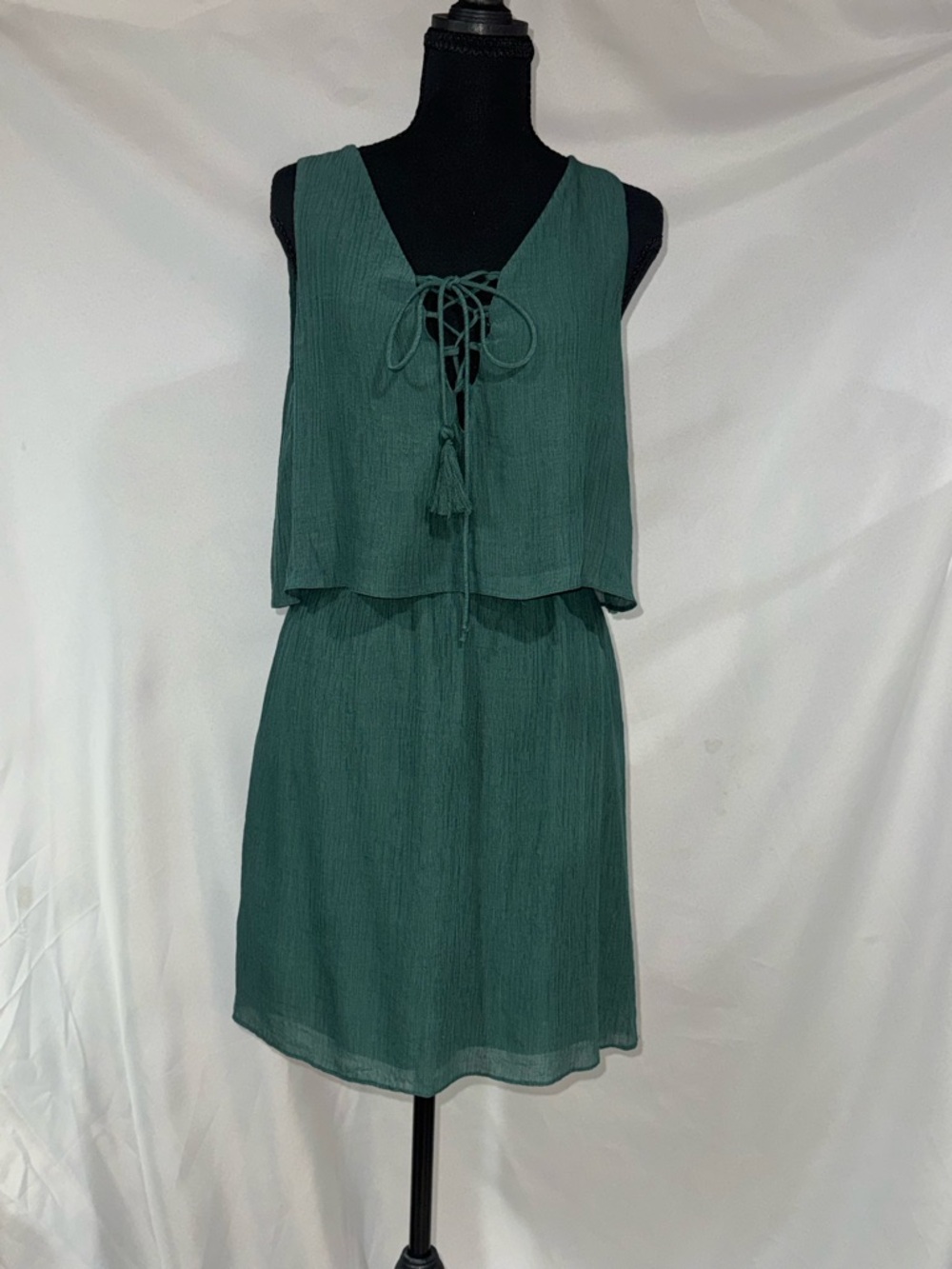 Honey Belle Teal Green Sleeveless Midi Dress with Lace-Up Front